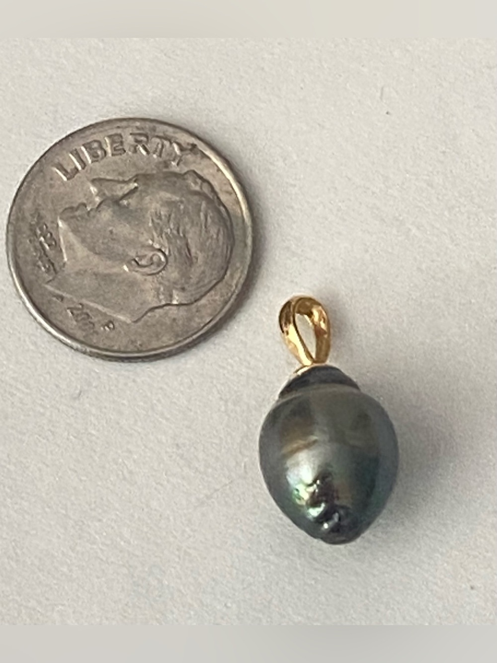 Tahitian Pearl Pendant 18K Gold Tested Bail Dark Gray Peacock Baroque Pearl